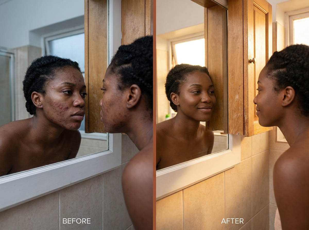 Before and after — 8 weeks with the Sanara Acne Control Matrix